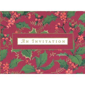 Christmas Invitations 5 in the Set ~Vintage~ Red with Holly Berries and Leaves